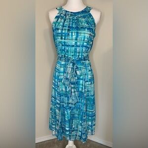Chaps Midi Dress Women Size 6 shades of blues greens